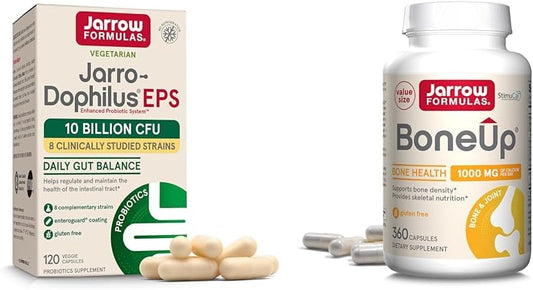 Jarrow Formulas Probiotics & Bone Support Bundle: Jarro-Dophilus EPS + BoneUp with Vitamin D3, K2, Calcium
