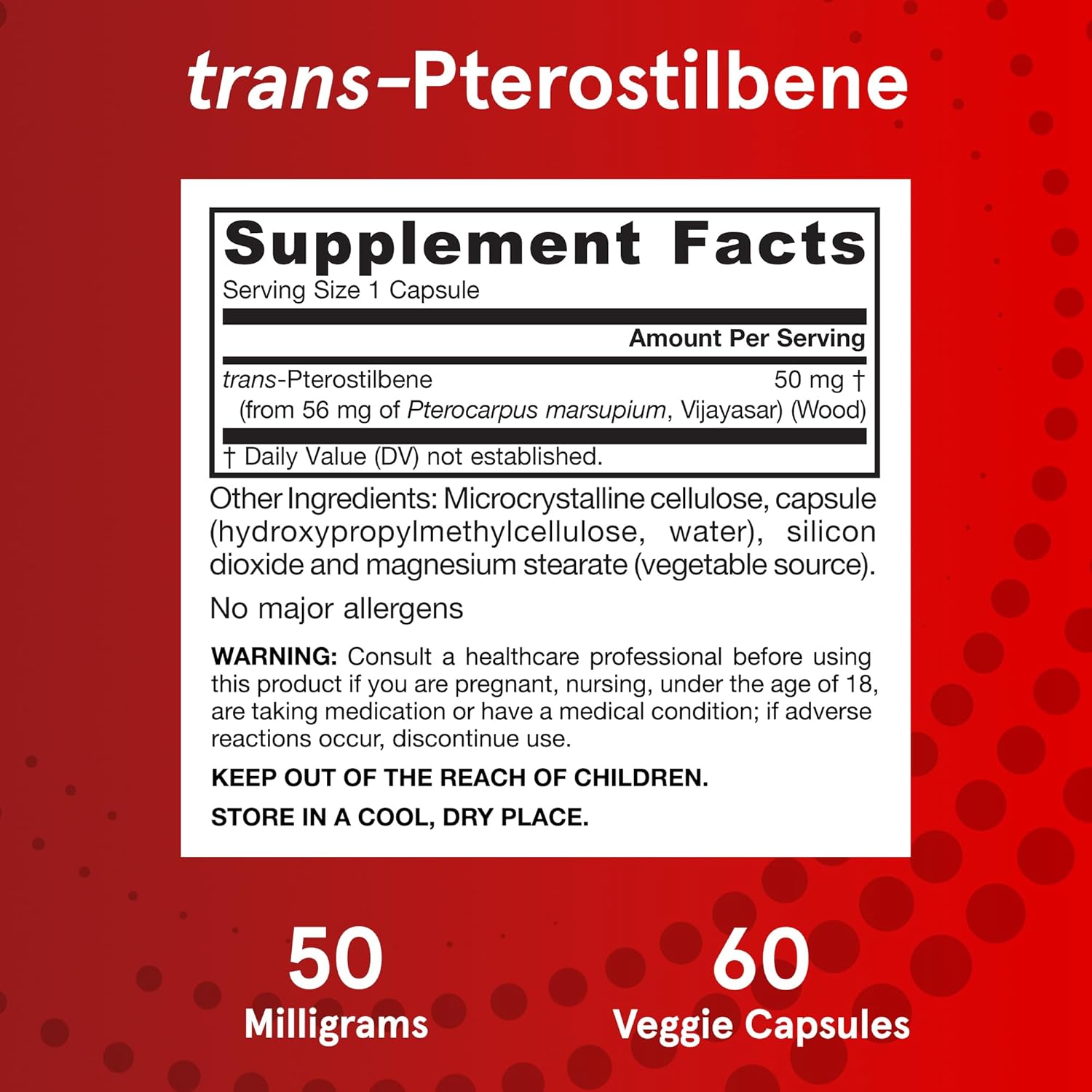 Jarrow Formulas Pterostilbene 50mg Veggie Capsules for Antioxidant & Healthy Aging Support - 720 Capsules Total