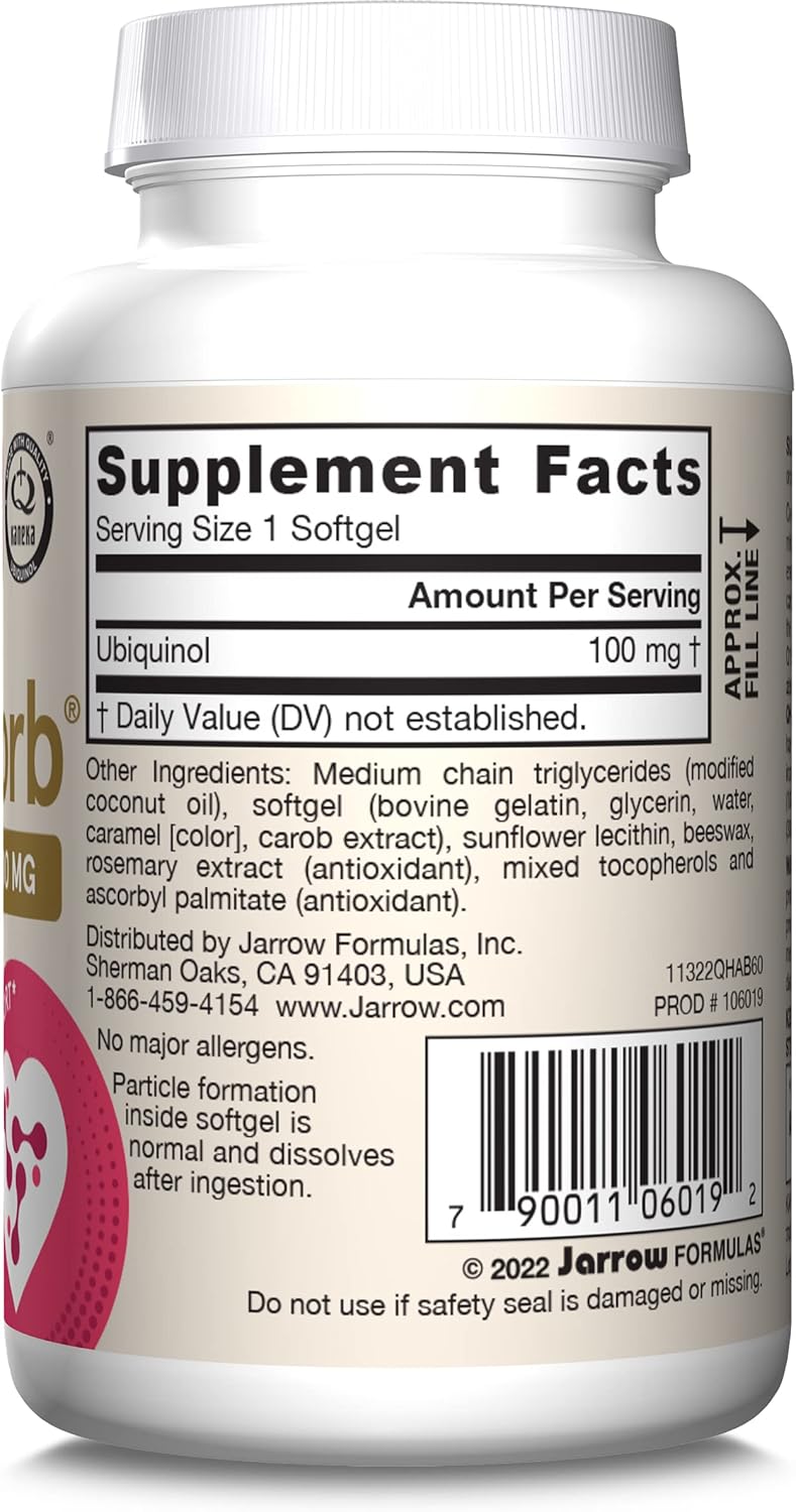 Jarrow Formulas QH-Absorb Ubiquinol Supplement 100mg Softgels - Cardiovascular Health - 60 Day Supply