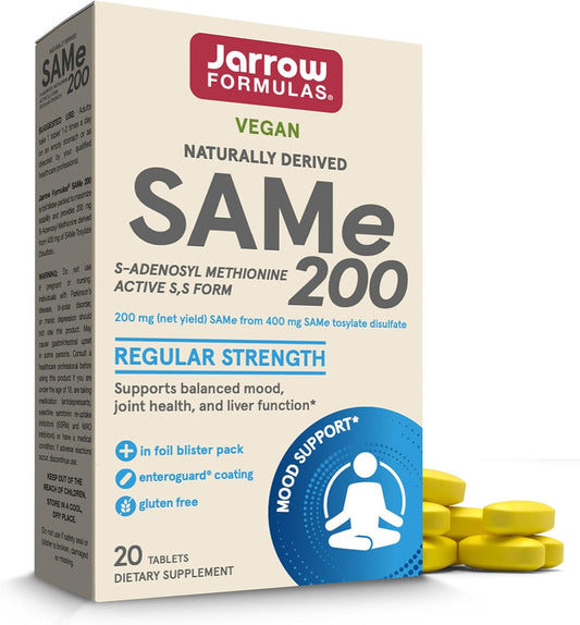 Jarrow Formulas SAMe 200 mg Tablets for Joint Health, Liver Function, and Brain Metabolism - 20 Day Supply