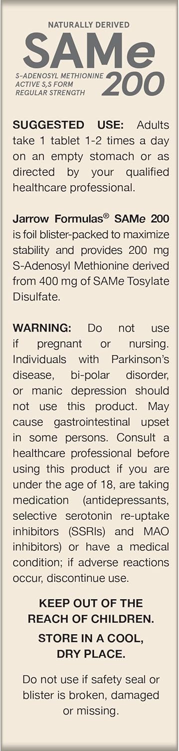Jarrow Formulas Same 200 mg Tablets for Joint Health, Liver Function, and Brain Metabolism - Pack of 12