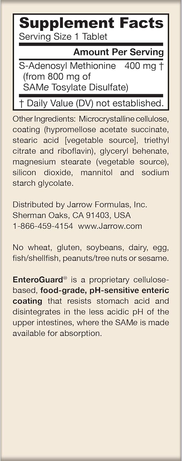 Jarrow Formulas Same 400 mg Tablets for Joint Health, Liver Function, Brain Metabolism - Pack of 12 - 60 Day Supply
