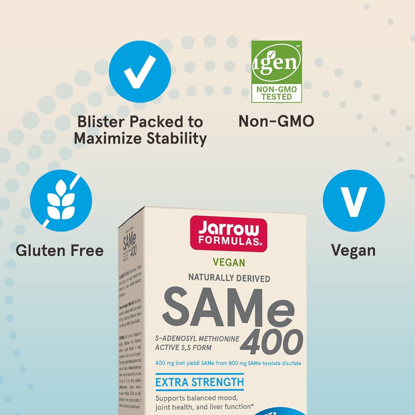 Jarrow Formulas Same 400 mg Tablets for Joint Health, Liver Function, Brain Metabolism - Pack of 12 - 60 Day Supply