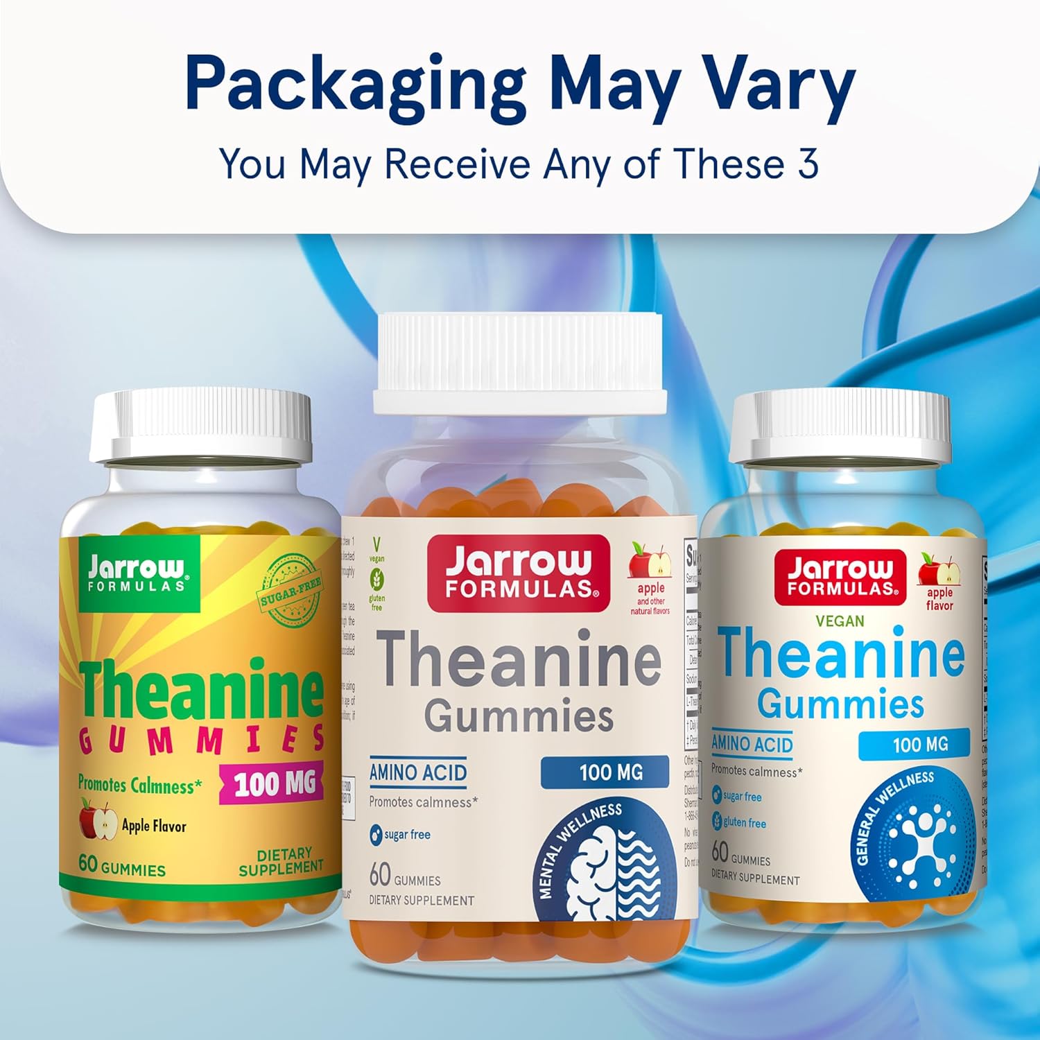 Jarrow Formulas Theanine 100 mg Gummies - Apple-Flavored Dietary Supplement for Calmness - 60 Day Supply