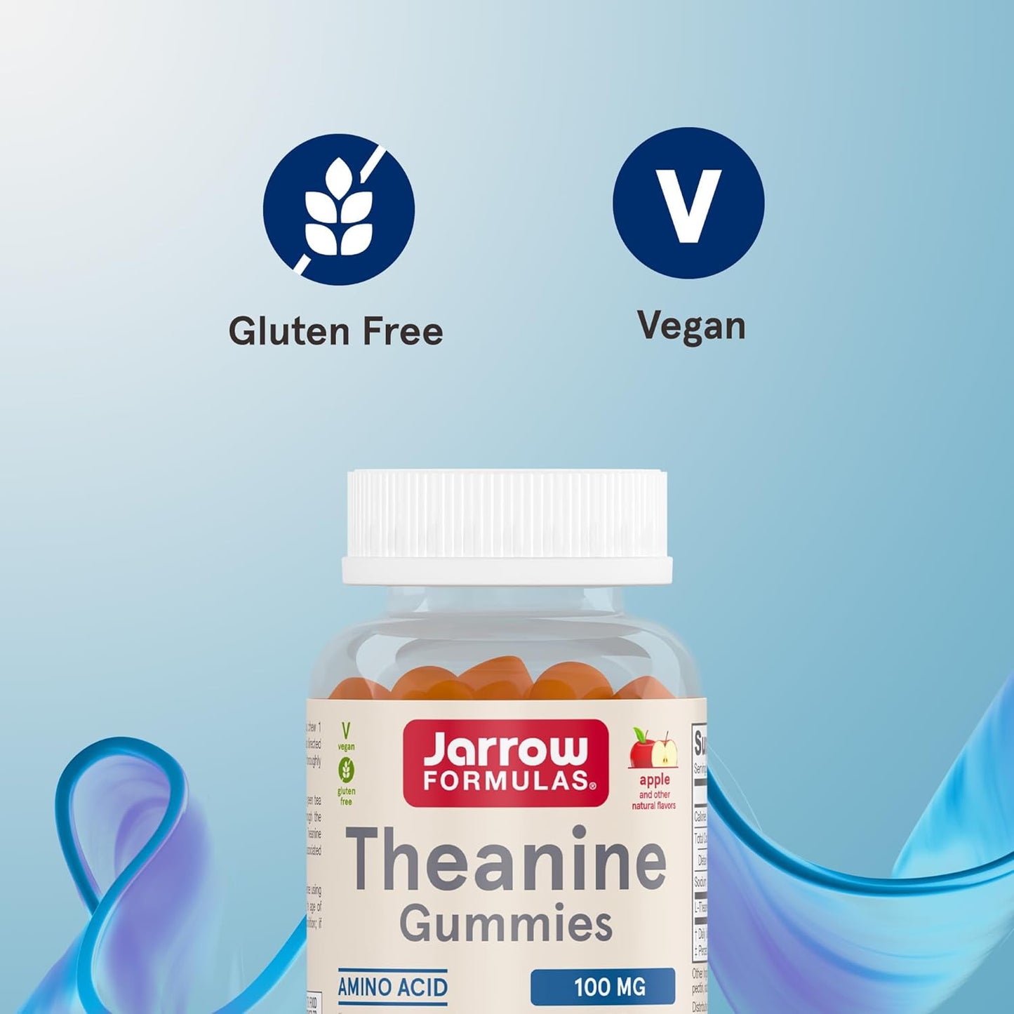 Jarrow Formulas Theanine 100 mg Gummies - Apple-Flavored Dietary Supplement for Calmness - 60 Day Supply