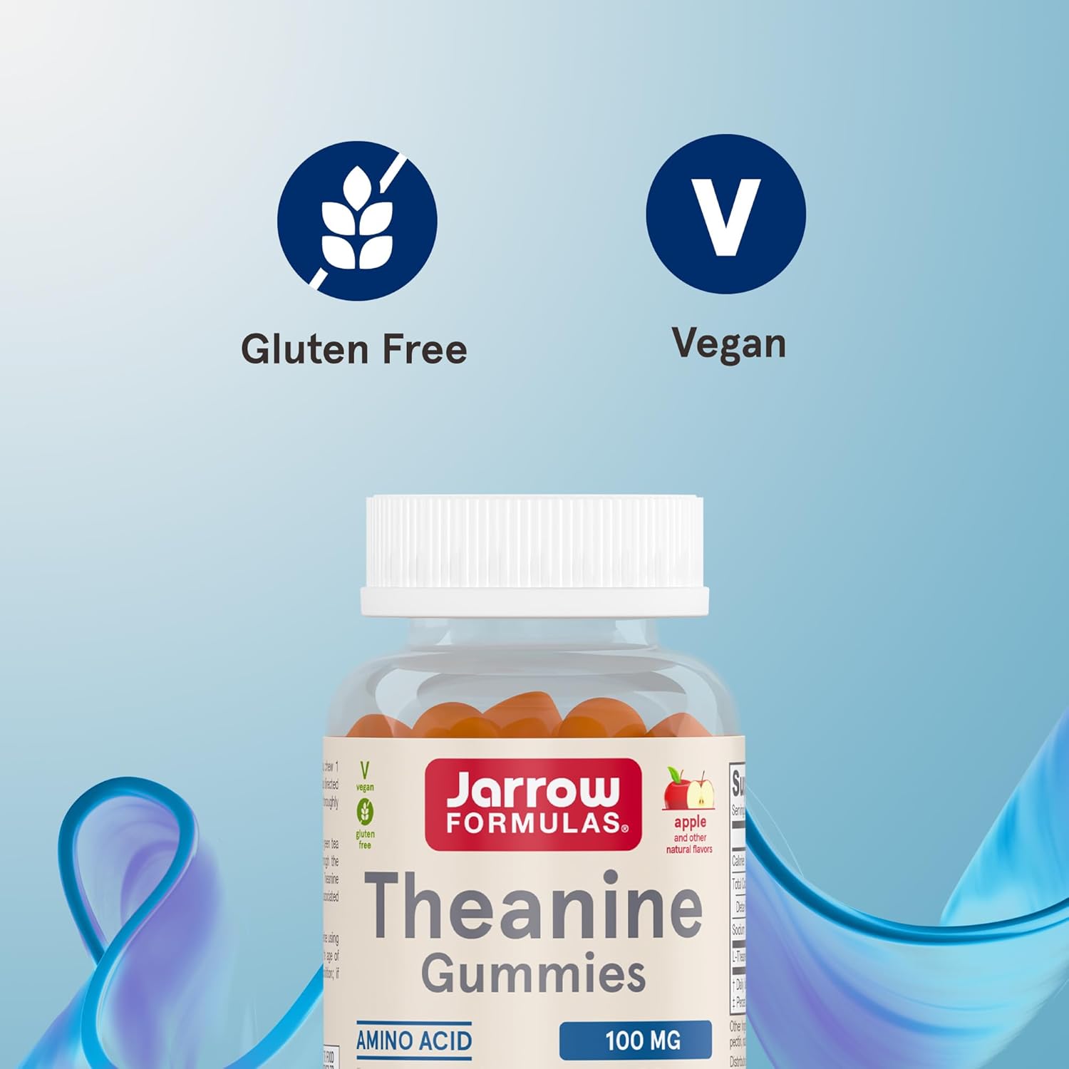 Jarrow Formulas Theanine 100 mg Gummies - Apple-Flavored Dietary Supplement for Calmness - 60 Day Supply
