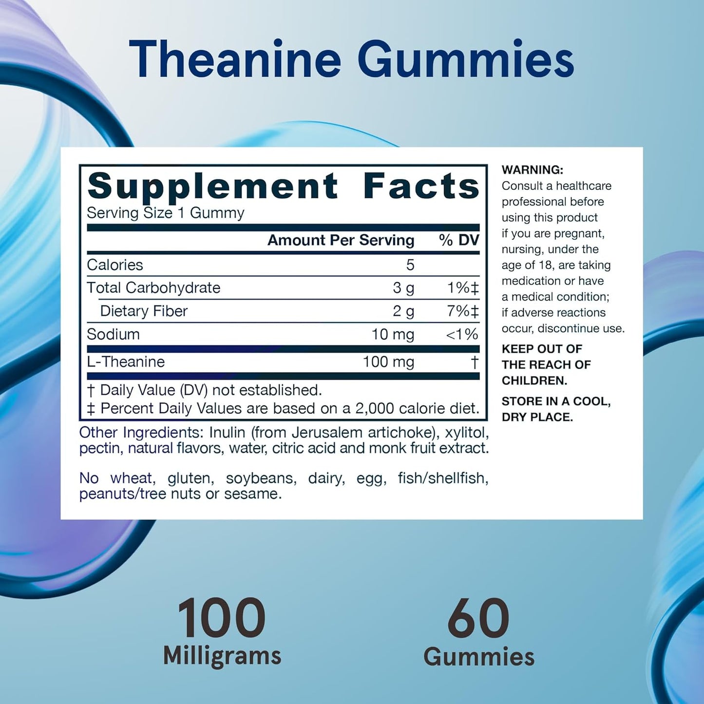 Jarrow Formulas Theanine 100 mg Gummies - Apple-Flavored Dietary Supplement for Calmness - 60 Day Supply