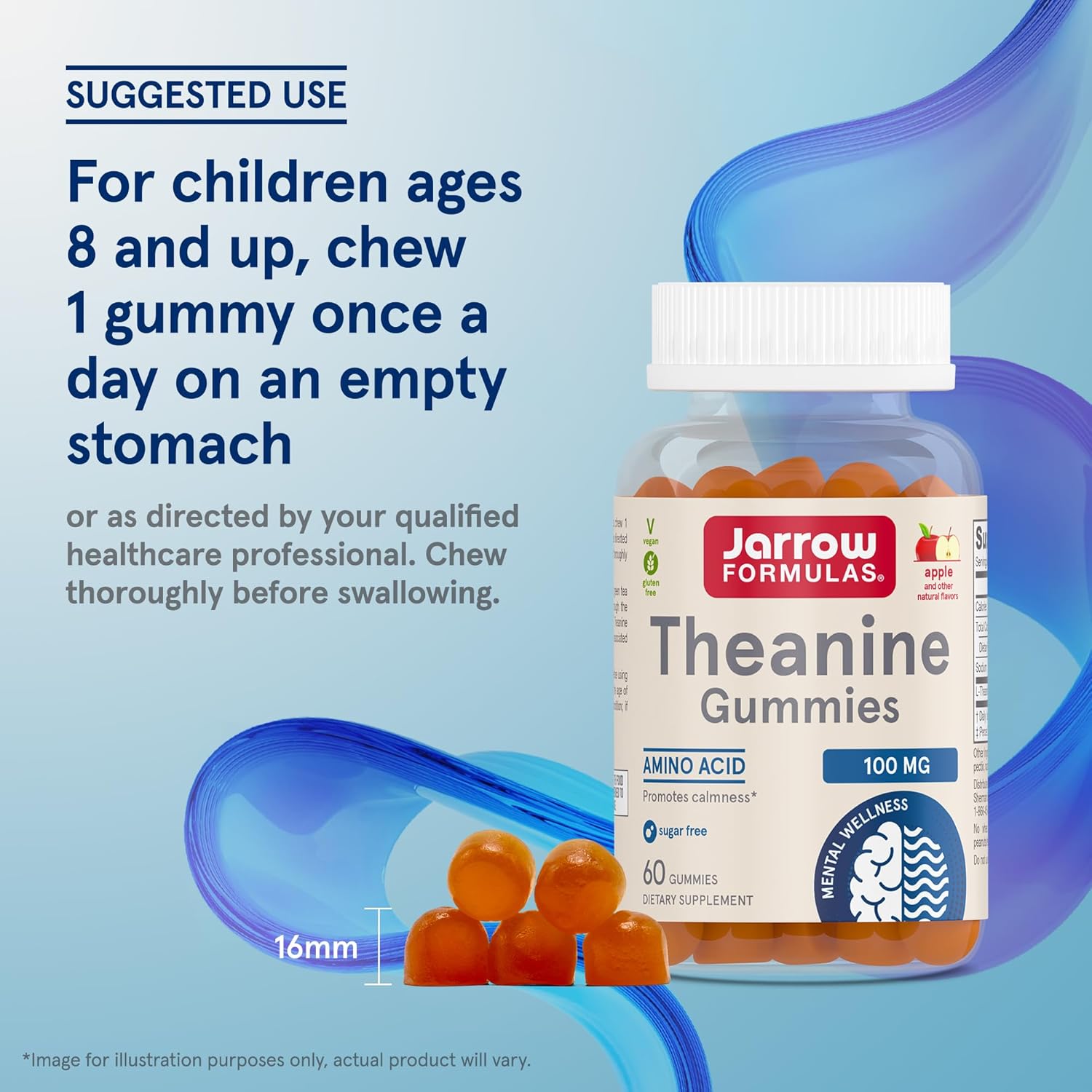 Jarrow Formulas Theanine 100 mg Gummies - Apple-Flavored Dietary Supplement for Calmness - 60 Day Supply