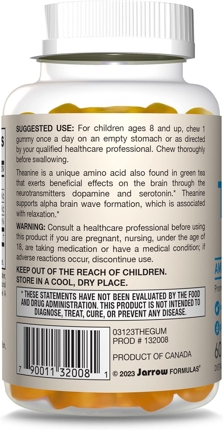 Jarrow Formulas Theanine 100 mg Gummies - Apple-Flavored Dietary Supplement for Calmness - 60 Day Supply