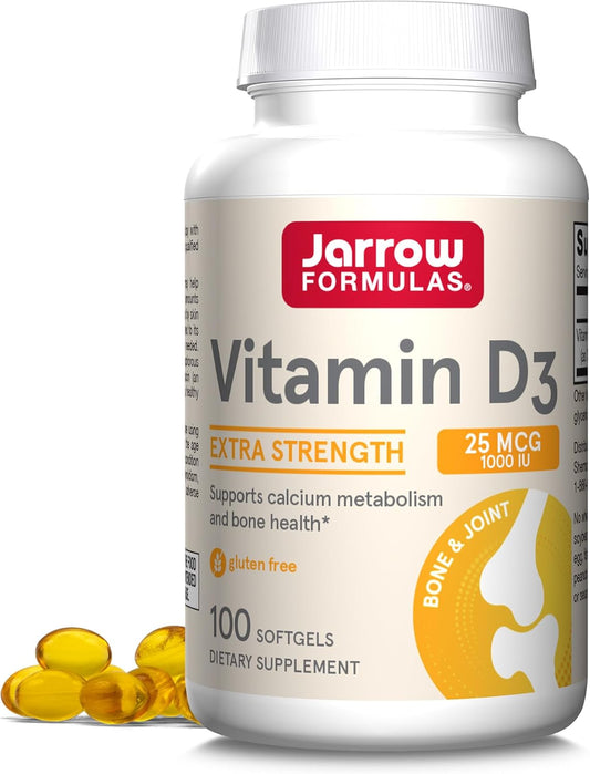 Jarrow Formulas Vitamin D3 25 mcg Softgels - Bone & Joint Support, Immune Health, Calcium Metabolism - 100 Day Supply