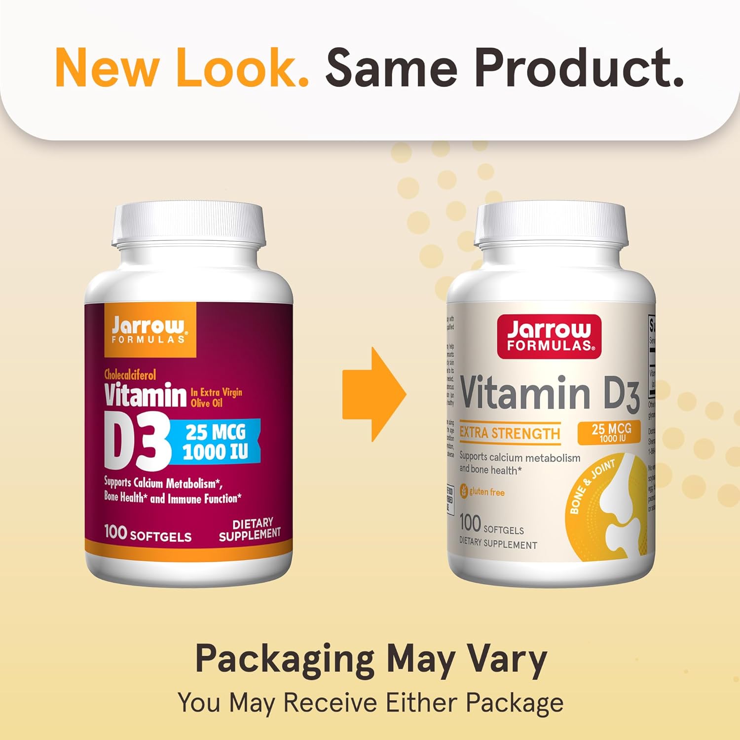 Jarrow Formulas Vitamin D3 25 mcg Softgels - Bone & Joint Support, Immune Health, Calcium Metabolism - 100 Day Supply
