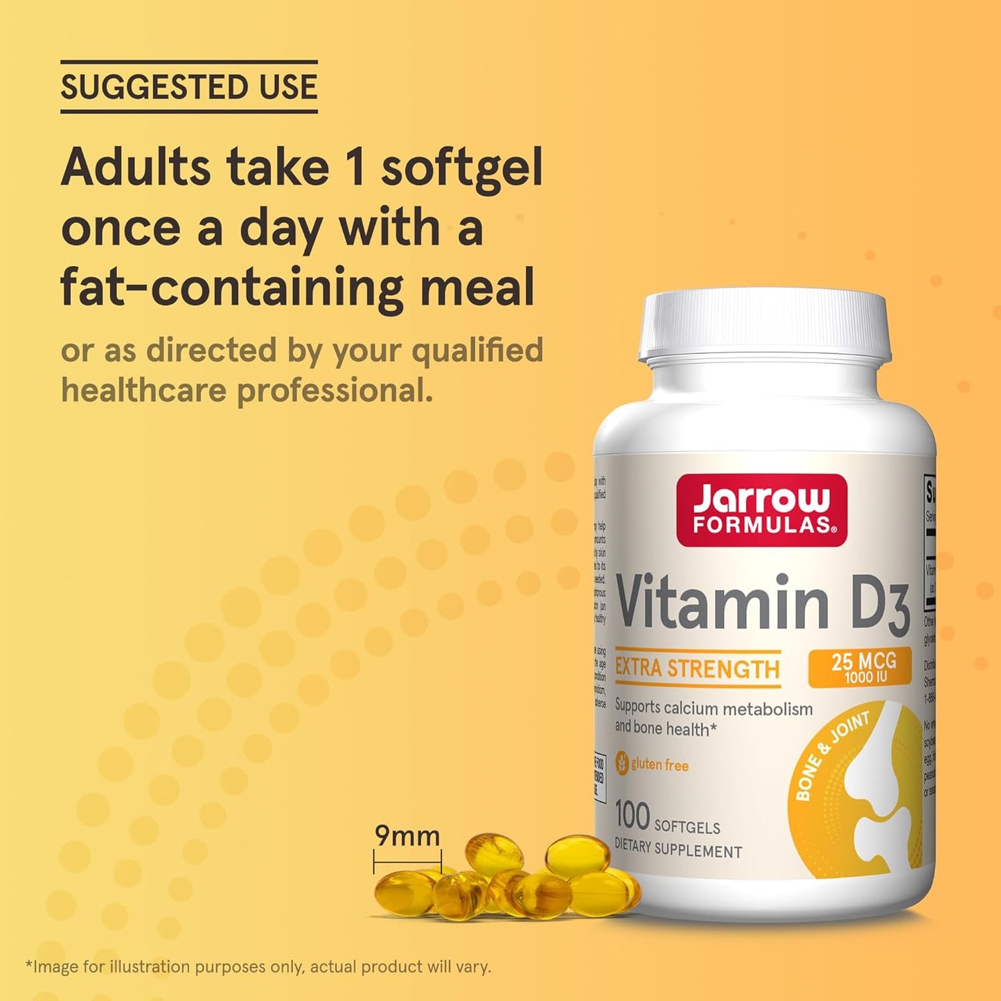 Jarrow Formulas Vitamin D3 25 mcg Softgels - Bone & Joint Support, Immune Health, Calcium Metabolism - 100 Day Supply