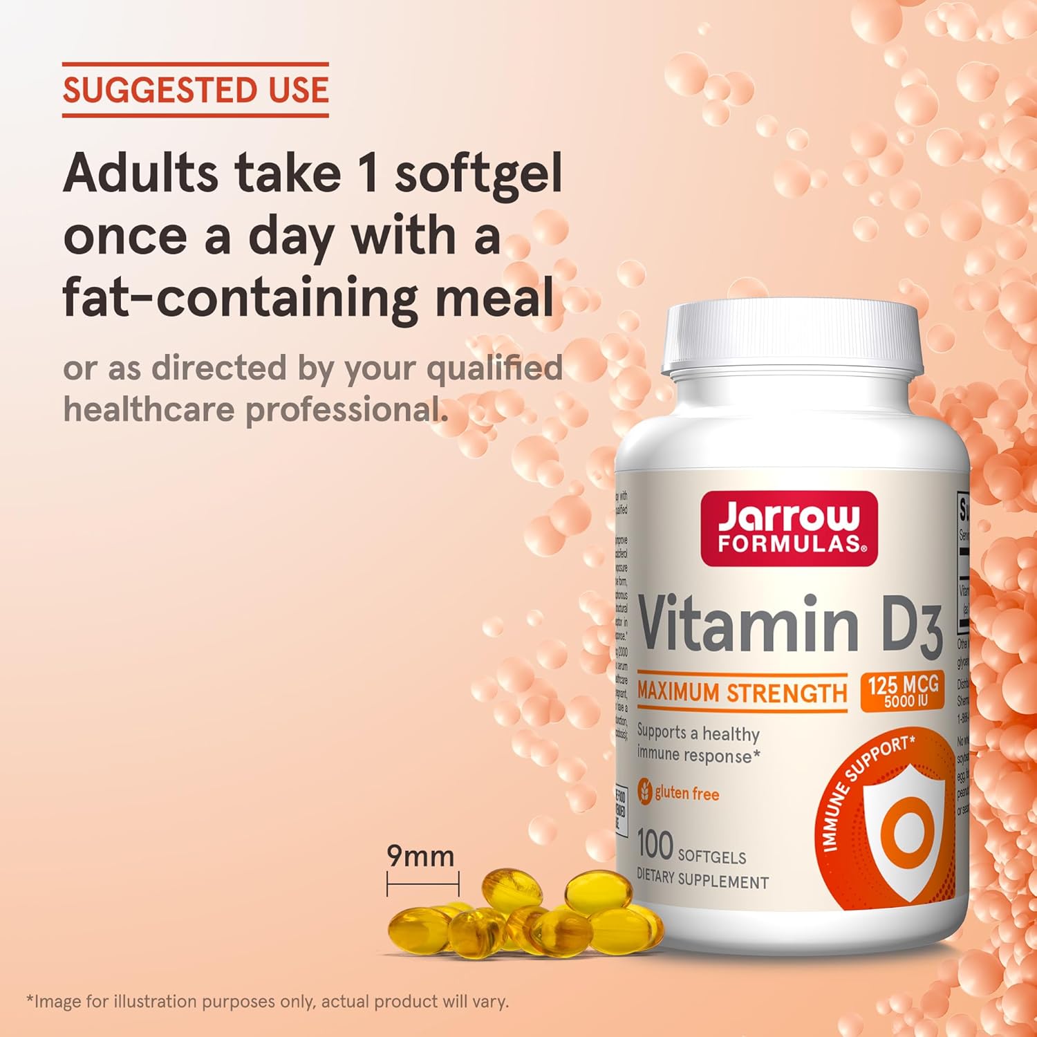 Jarrow Formulas Vitamin D3 5000 IU Softgels - 100 Servings - Bone Health, Immune & Calcium Support - Gluten-Free D3 Supplement