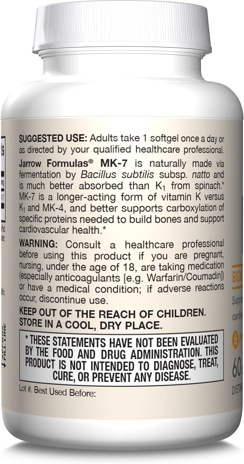 Jarrow Formulas Vitamin K-2 MK-7 Softgels - 90 mcg, 60 Count - BoostGo Australia