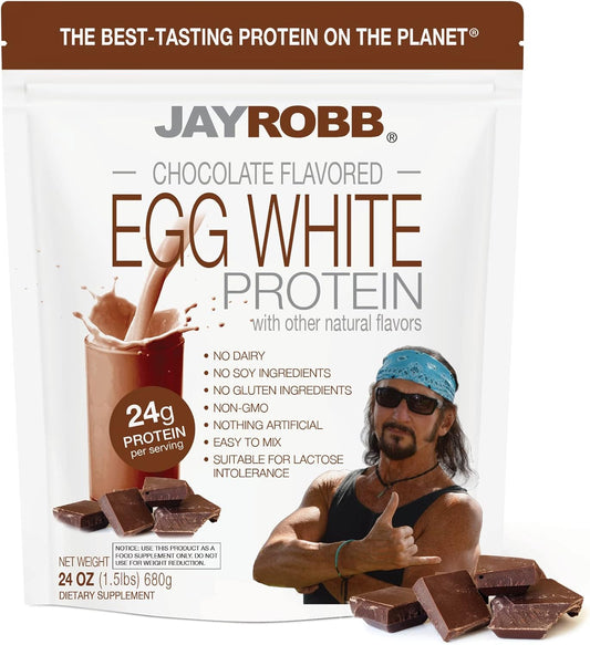 Jay Robb Chocolate Egg White Protein Powder - Low Carb, Keto-Friendly, Vegetarian, Gluten-Free, Lactose-Free, No Sugar Added, Non-GMO - Best-Tasting Protein Supplement for Muscle Building and Weight Management (24 oz)