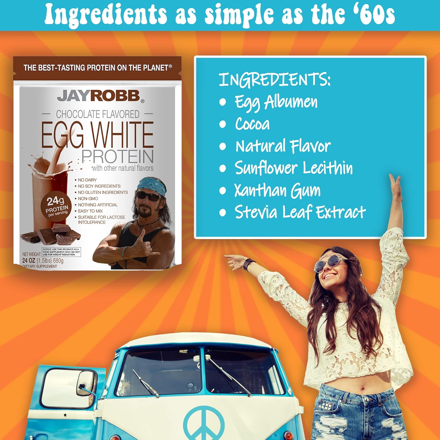 Jay Robb Chocolate Egg White Protein Powder - Low Carb, Keto-Friendly, Vegetarian, Gluten-Free, Lactose-Free, No Sugar Added, Non-GMO - Best-Tasting Protein Supplement for Muscle Building and Weight Management (24 oz)