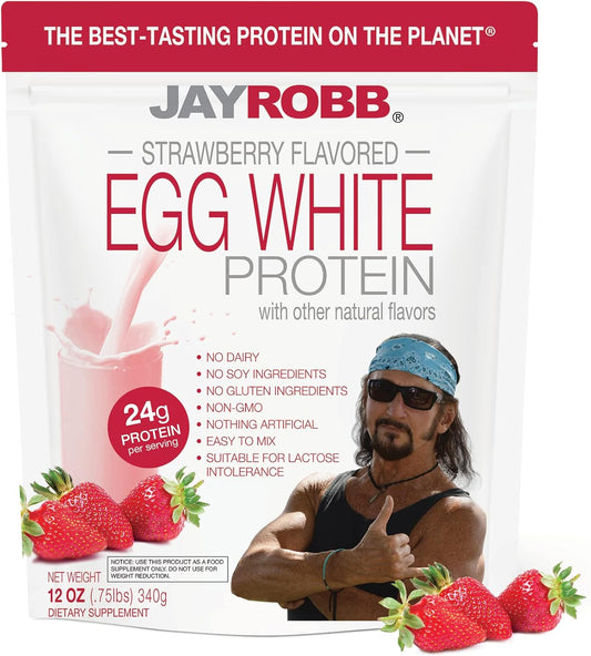 Jay Robb Strawberry Egg White Protein Powder - Low Carb Keto Vegetarian Gluten Free Lactose Free Non-GMO No Sugar Added No Soy No Artificial Ingredients Best-Tasting - 12 oz