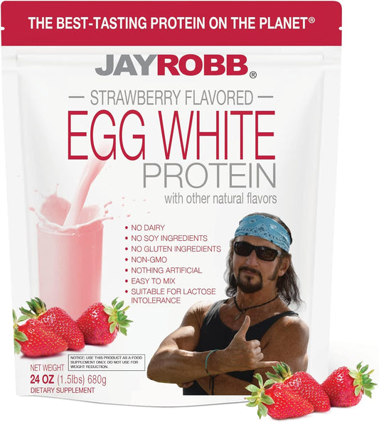 Jay Robb Strawberry Egg White Protein Powder - Low Carb, Keto-Friendly, Vegetarian, Gluten Free, Lactose Free, No Sugar Added, Non-GMO - Best-Tasting Protein Powder (24 oz)