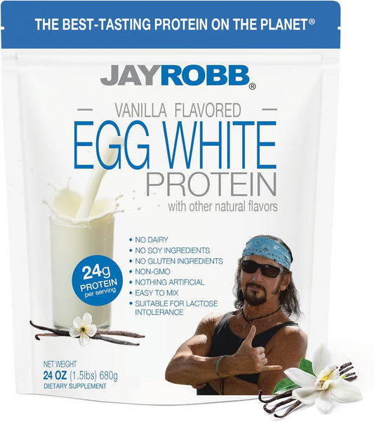 Jay Robb Vanilla Egg White Protein Powder - Low Carb, Keto-Friendly, Vegetarian, Gluten-Free, Lactose-Free - No Sugar, No Fat, No Soy - Non-GMO, Best-Tasting - 24 oz