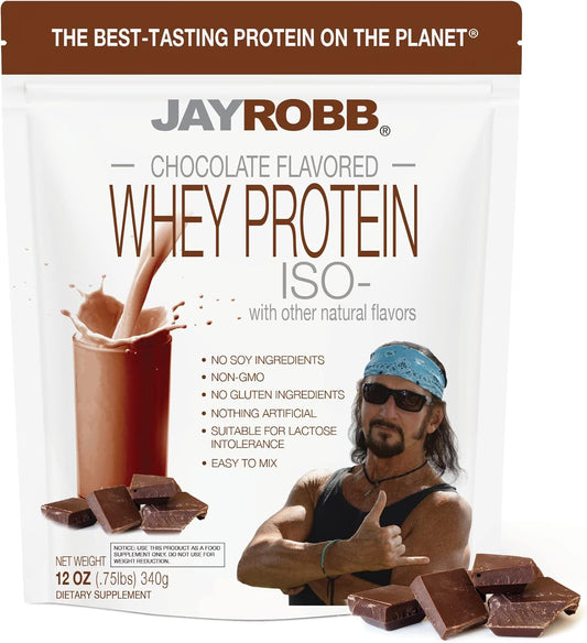 Jay Robb Whey Chocolate Isolate Protein Powder: Low Carb, Keto-Friendly, Vegetarian, Gluten-Free, Lactose-Free, No Sugar Added, No Fat, No Soy, Non-GMO (12 oz)
