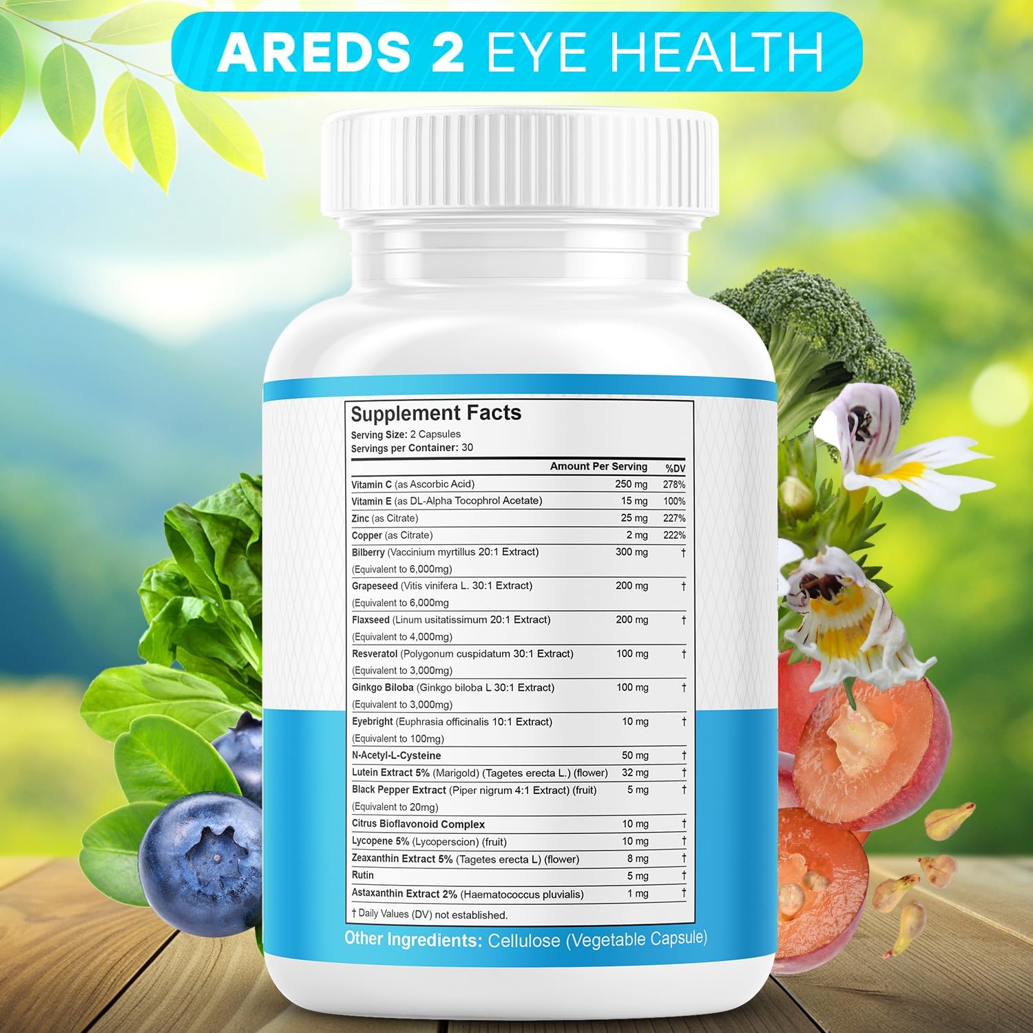 JB Wellness Co AREDS 2 Eye Vitamin & Mineral Supplement - 60 Count, with Lutein, Vitamin C, Zeaxanthin, Zinc - Vision Enhancement