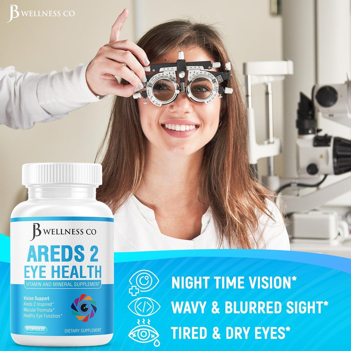 JB Wellness Co AREDS 2 Eye Vitamin & Mineral Supplement - 60 Count, with Lutein, Vitamin C, Zeaxanthin, Zinc - Vision Enhancement