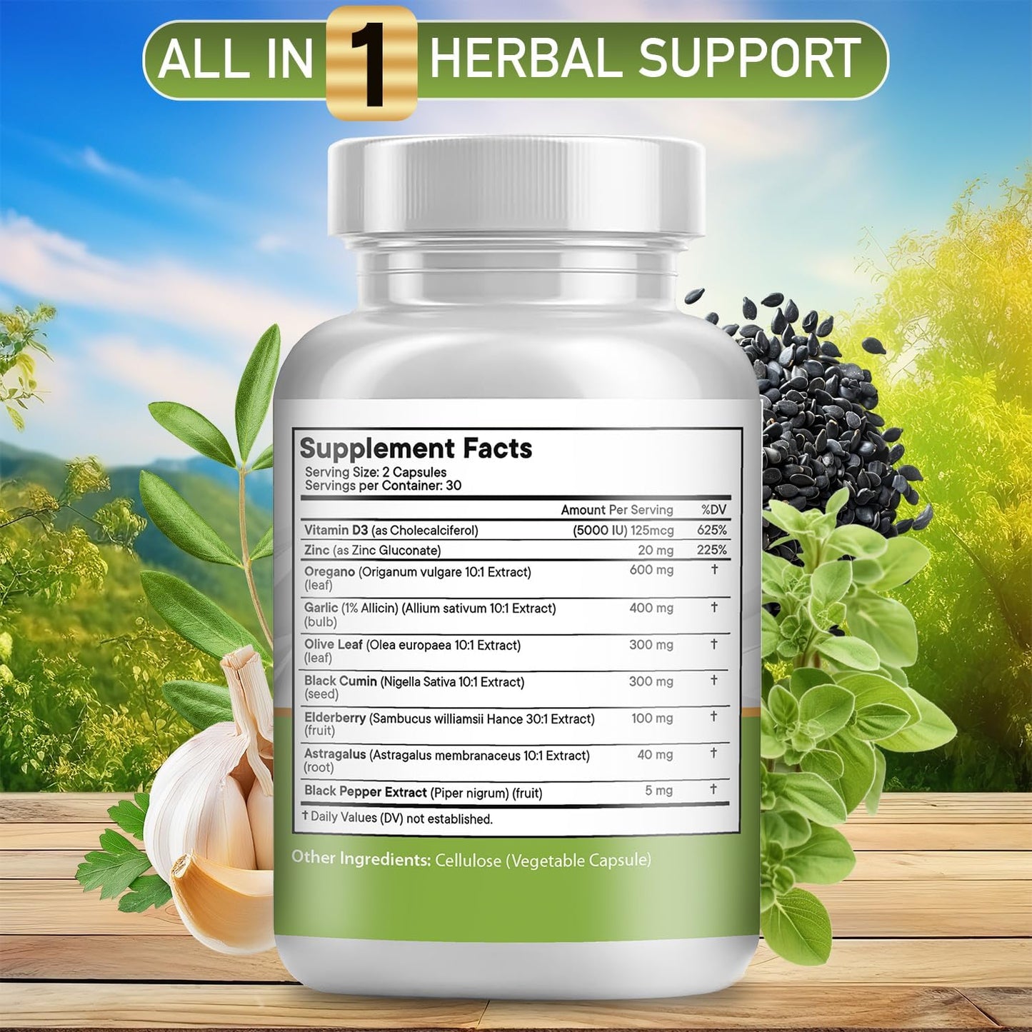 JB Wellness Co Immune Support Supplement for Women and Men - Oregano Oil, Garlic Extract, Olive Leaf, Astragalus - 180 Count