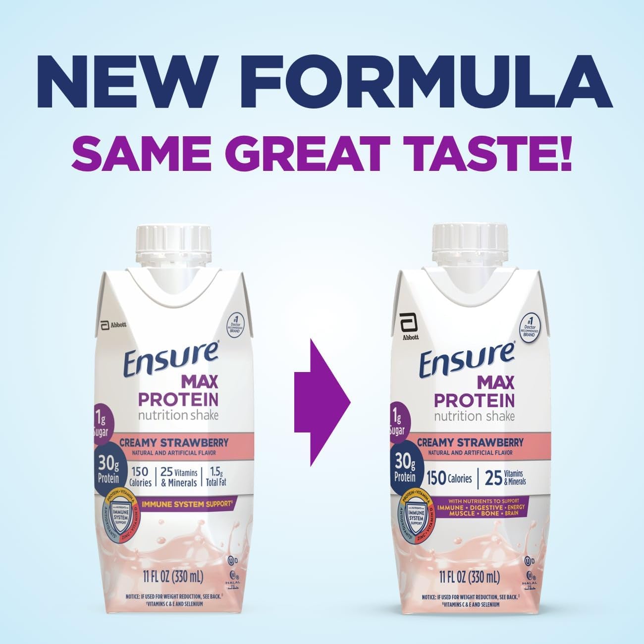 JÁCLER Ensure Protein Shake - 30g Protein, 1g Sugar, Creamy Strawberry Flavor - 11 fl oz (Pack of 12)