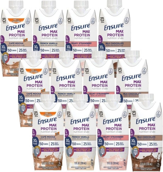 JÁCLER Max Protein Nutrition Shakes Variety Pack - 30g Protein, 1g Sugar, Immune Support, 11 fl oz, Pack of 12