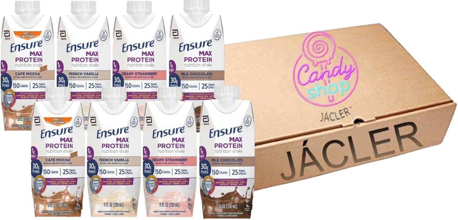 JÁCLER Max Protein Nutrition Shakes Variety Pack - 30g Protein, 1g Sugar, Immune Support, High Protein Shake - 11 fl oz, Gluten Free, Pack of 8