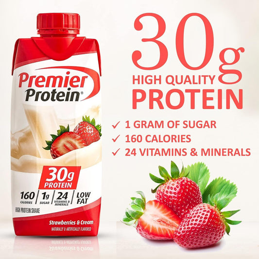 JÁCLER Premier Protein High Protein Shake Variety Pack - 10pk, 2 of Each Flavor (Strawberry, Vanilla, Cafe Latte, Caramel, Chocolate), 11 Fl. Oz
