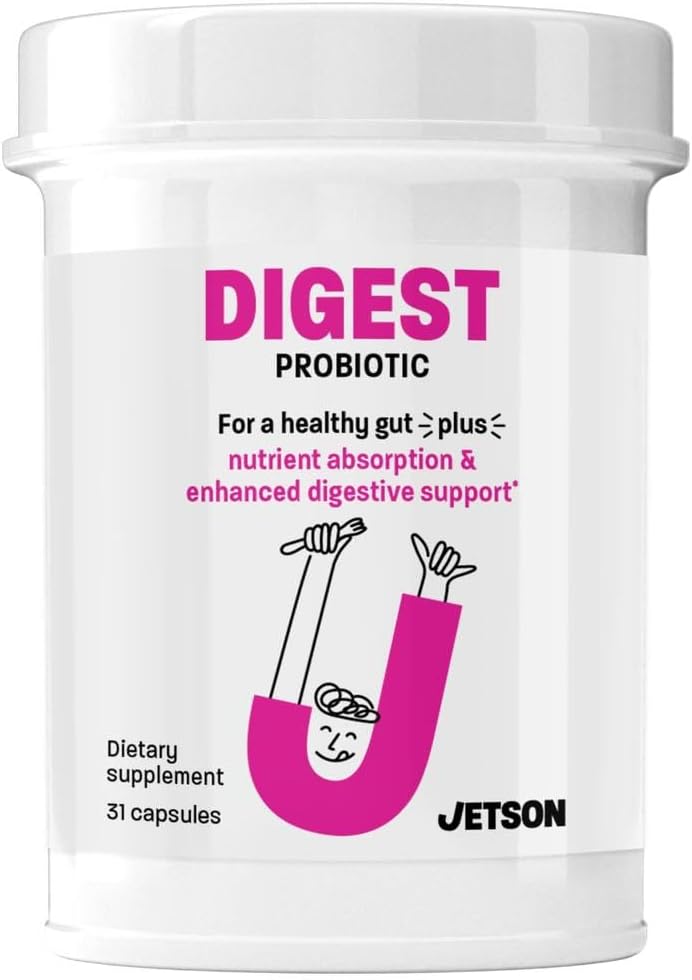 Jetson Digest - Probiotic Supplement for Digestion & Immune Support - Enhances Bowel Regularity, Reduces Bloating, Boosts Immunity - Gluten Free, Vegetarian, Non-GMO - 31 Capsules