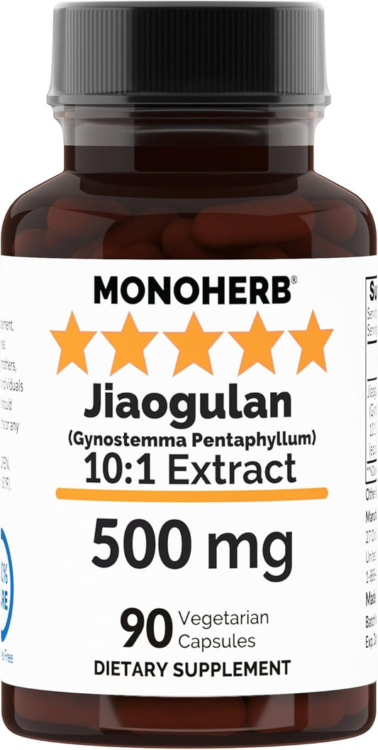 Jiaogulan Extract 500mg Capsules - 90 Veg Capsules - Gynostemma Pentaphyllum Supplement - 90 Servings