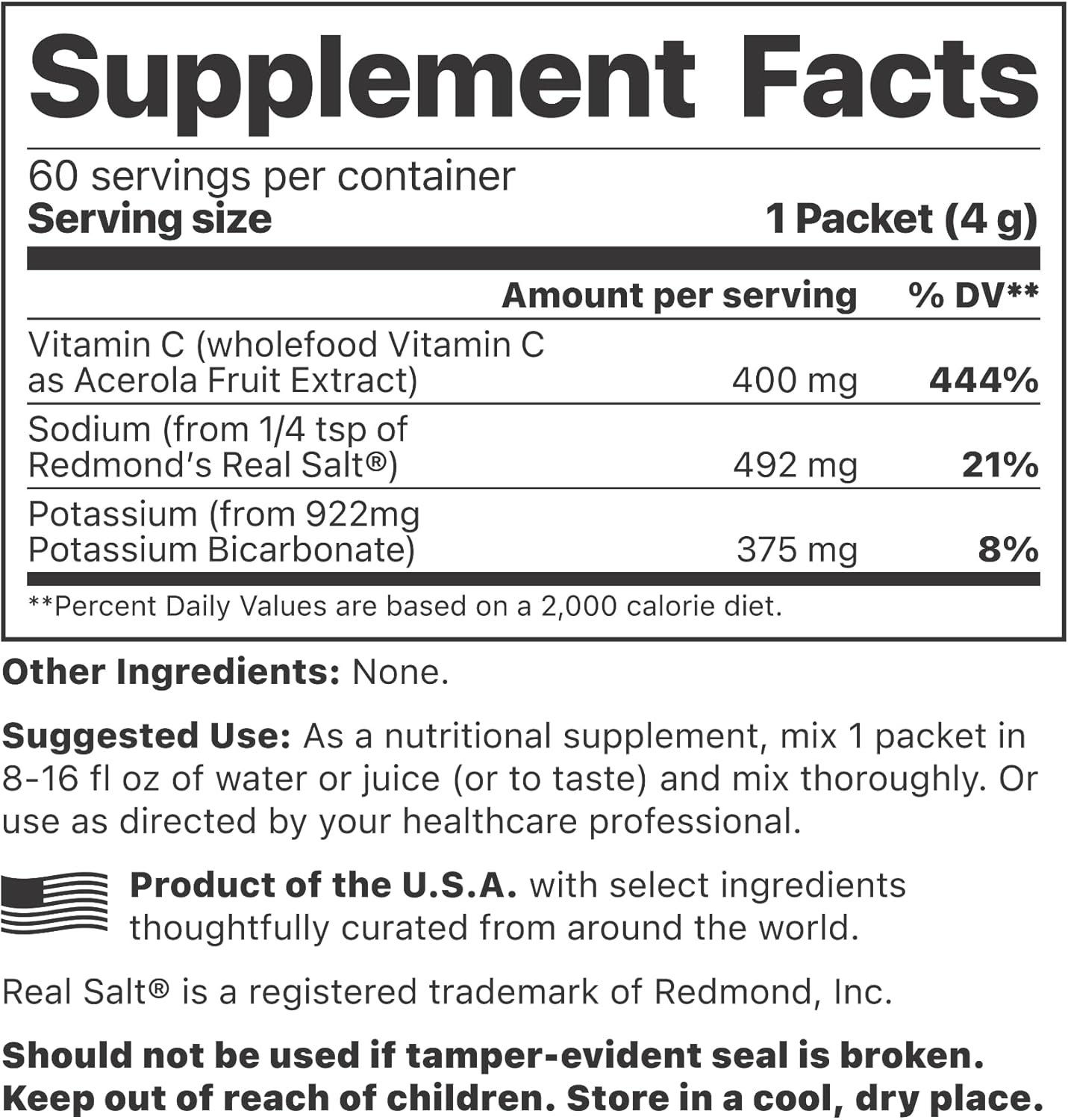 Jigsaw Health Adrenal Cocktail with Wholefood Vitamin C - Potassium Bicarbonate, Sea Salt, Acerola Cherry Extract - 60 Packets