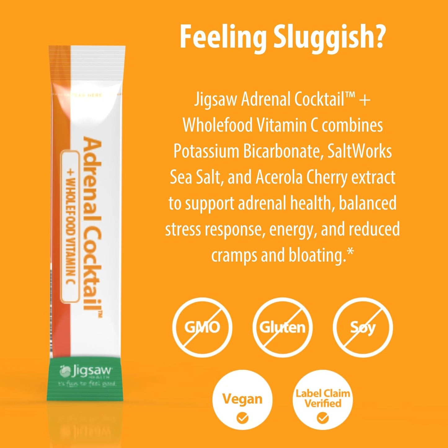 Jigsaw Health Adrenal Cocktail with Wholefood Vitamin C - Potassium Bicarbonate, Sea Salt, Acerola Cherry Extract - 60 Packets