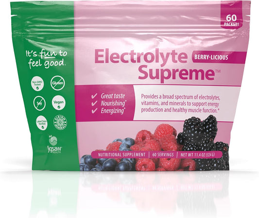 Jigsaw Health Electrolyte Supreme - Berry-Licious Flavor, 60 Packets, Broad Spectrum Electrolytes & Trace Minerals