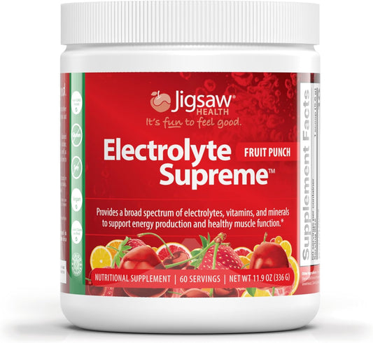 Jigsaw Health Electrolyte Supreme | Broad Spectrum of Electrolytes + Trace Minerals | Fruit Punch Flavor | 60 Servings (Jar)