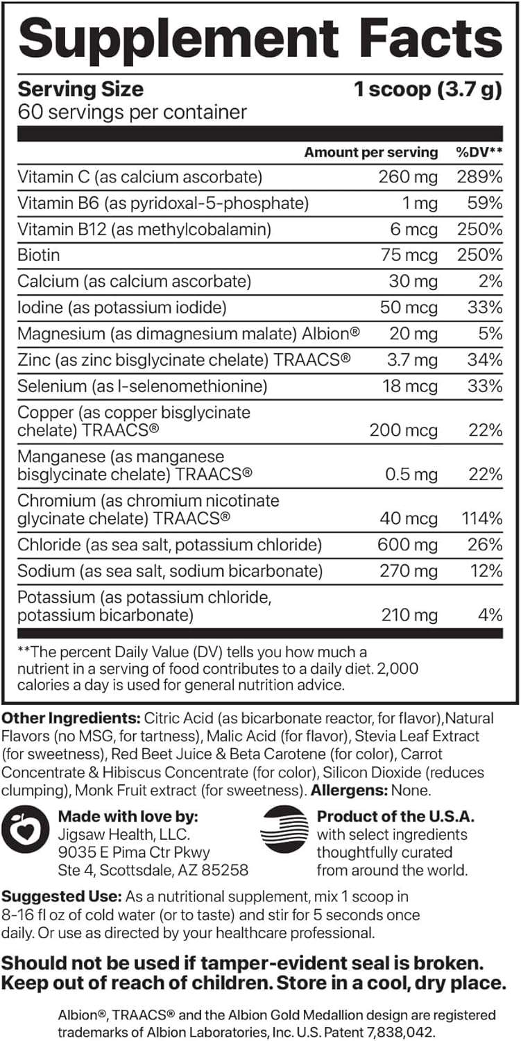 Jigsaw Health Electrolyte Supreme | Broad Spectrum of Electrolytes + Trace Minerals | Fruit Punch Flavor | 60 Servings (Jar)