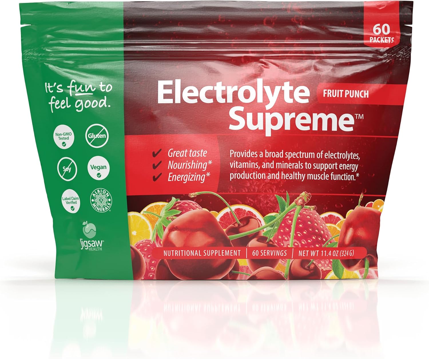 Jigsaw Health Electrolyte Supreme in Fruit Punch Flavor - 60 Packets with Broad Spectrum of Electrolytes and Trace Minerals