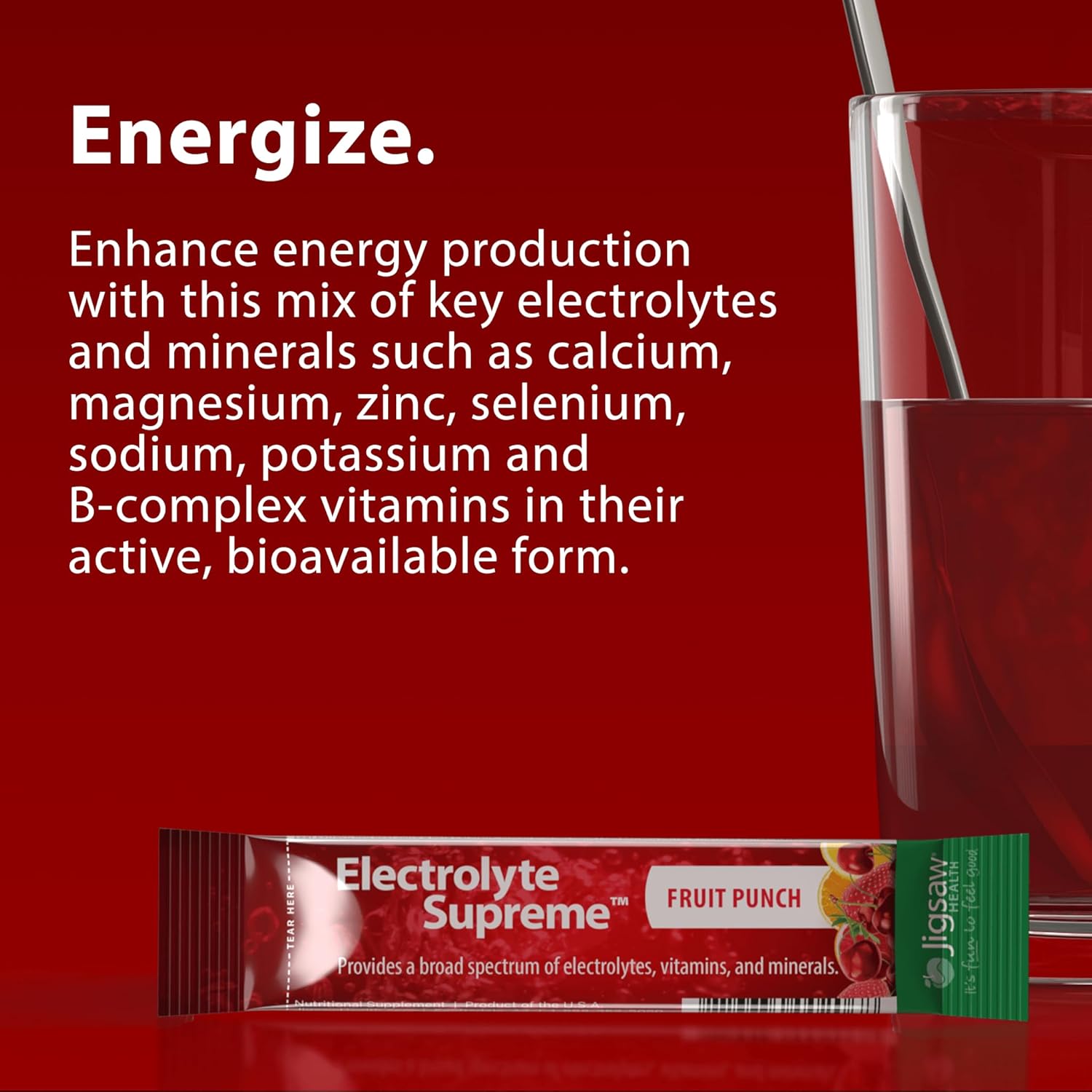 Jigsaw Health Electrolyte Supreme in Fruit Punch Flavor - 60 Packets with Broad Spectrum of Electrolytes and Trace Minerals