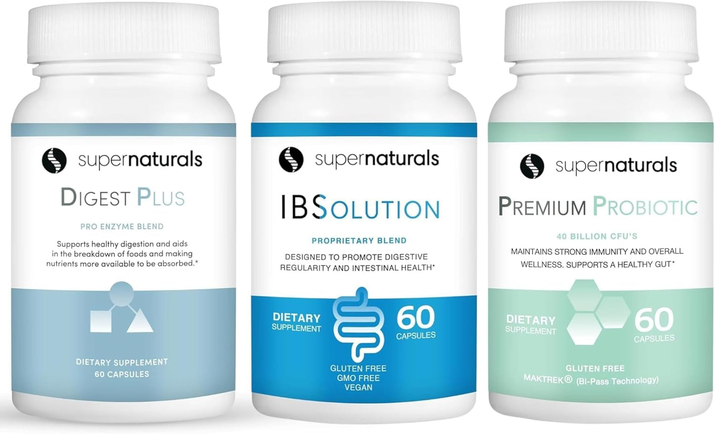 JLM NUTRITIONALS IBSolution Gut Health Super Bundle - Probiotics and Digestive Enzymes for Digestive Support - 60 Capsules, 3-Pack