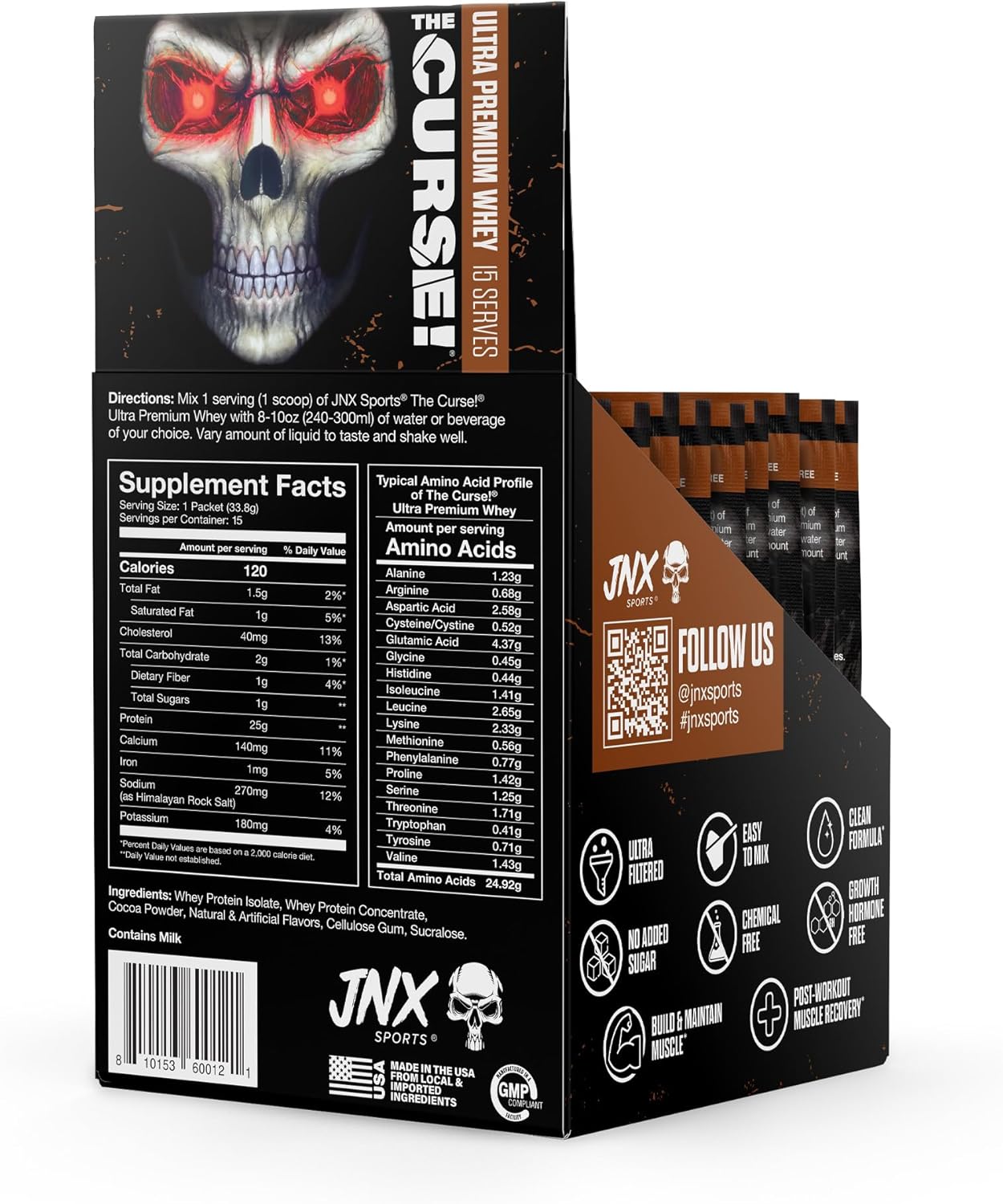 JNX SPORTS The Curse! Double Chocolate Whey Protein Powder Samples - 25g Protein, Primary Source Isolate - 15 Box Pack