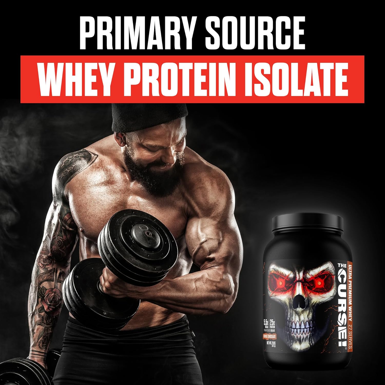 JNX SPORTS The Curse! Double Chocolate Whey Protein Powder 2lb | 25g Protein Per Serve, Whey Isolate