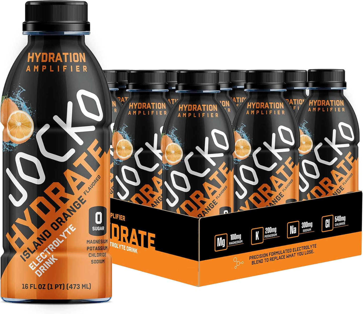 Jocko Fuel Hydrate Electrolyte Drinks - Island Orange Flavor 16 oz (12 Pack) - Sports Drink Hydration Amplifier with Scientifically Formulated Electrolyte Blend