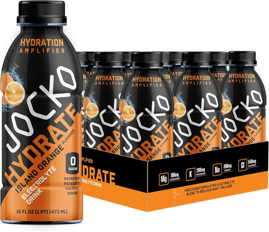 Jocko Fuel Hydrate Electrolyte Drinks - Island Orange Flavor 16 oz (12 Pack) - Sports Drink Hydration Amplifier with Scientifically Formulated Electrolyte Blend