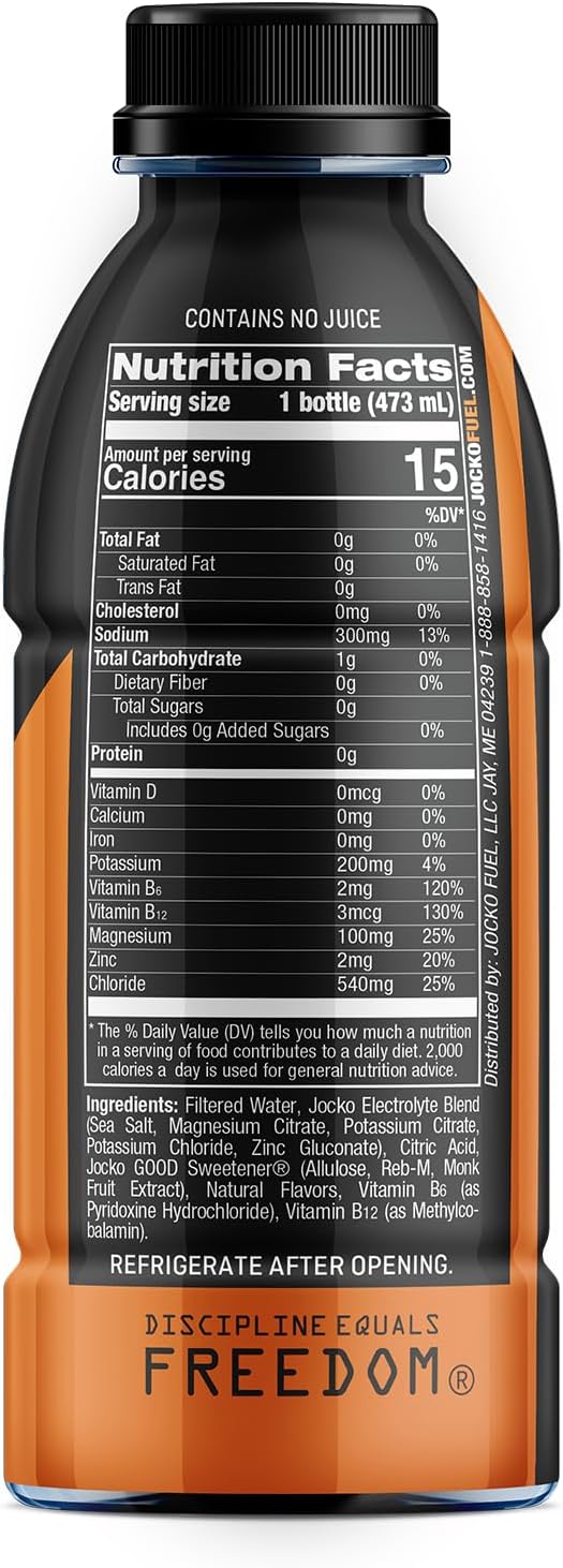 Jocko Fuel Hydrate Electrolyte Drinks - Island Orange Flavor 16 oz (12 Pack) - Sports Drink Hydration Amplifier with Scientifically Formulated Electrolyte Blend