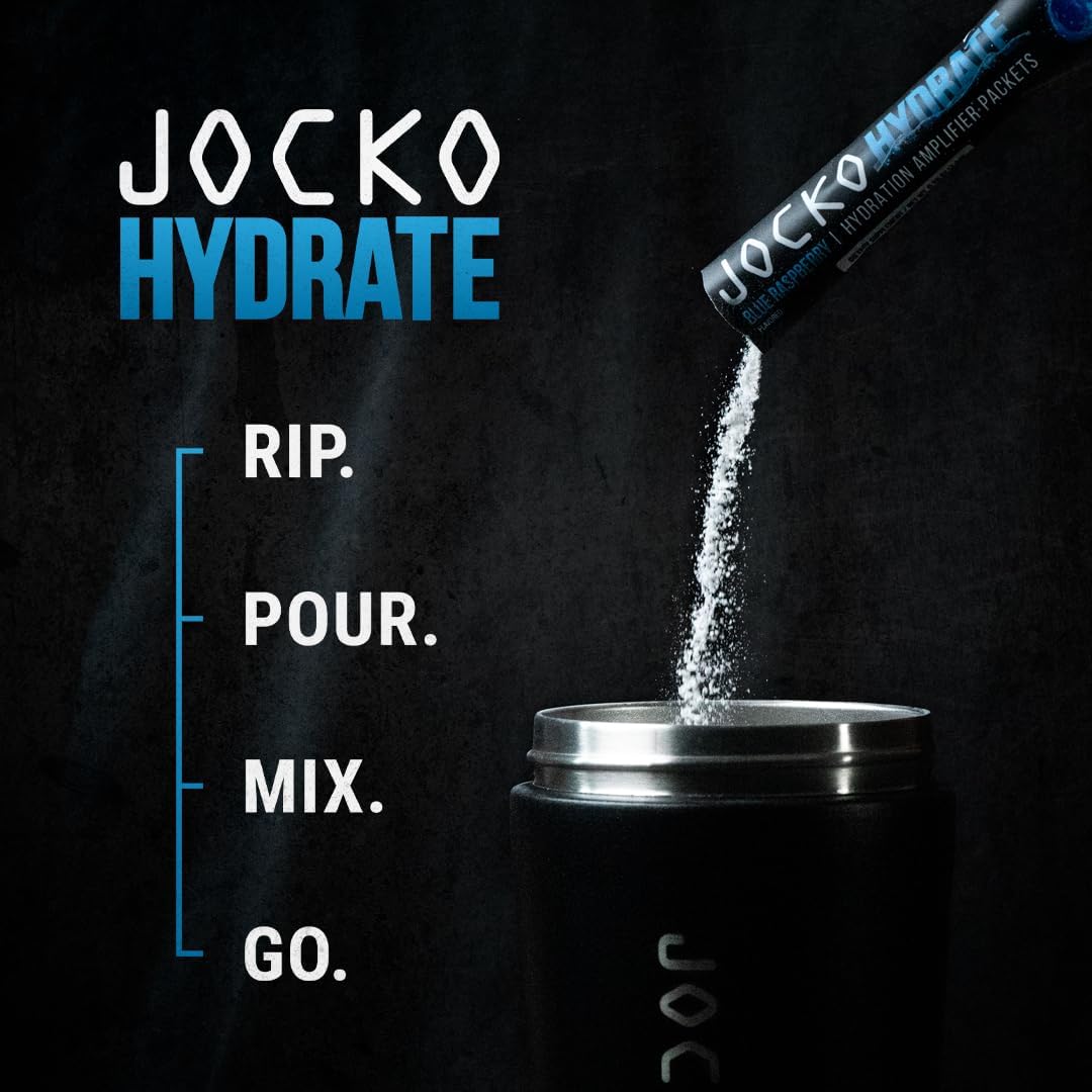 Jocko Fuel Hydrate Electrolytes Powder Packets - Low Sugar, Hydration Amplifier for Recovery & Exercise - Blue Raspberry Flavor with Vitamins - 16 Packets