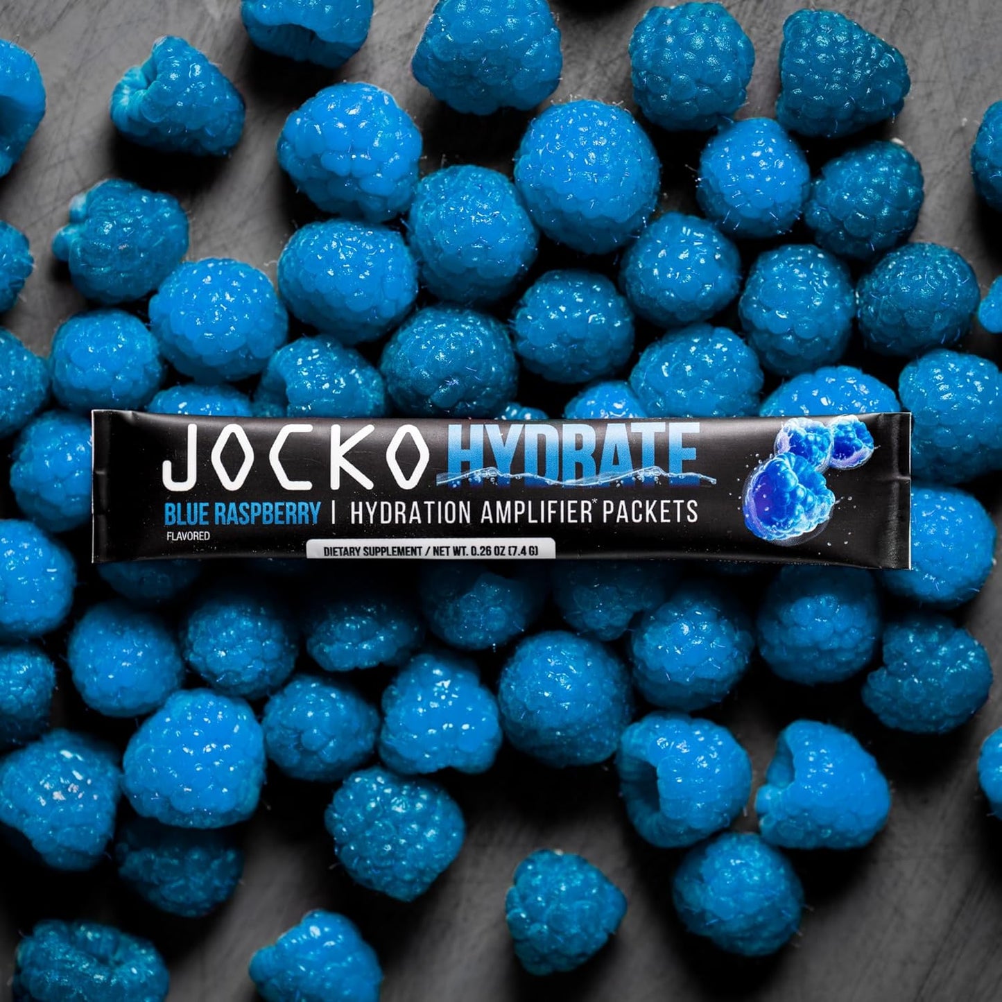 Jocko Fuel Hydrate Electrolytes Powder Packets - Low Sugar, Hydration Amplifier for Recovery & Exercise - Blue Raspberry Flavor with Vitamins - 16 Packets