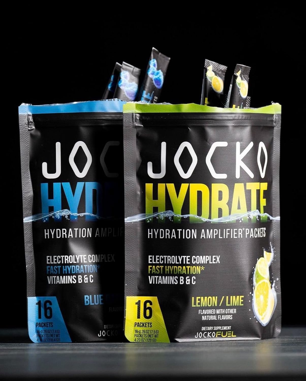 Jocko Fuel Hydrate Electrolytes Powder Packets - Low Sugar, Hydration Amplifier for Recovery & Exercise - Blue Raspberry Flavor with Vitamins - 16 Packets