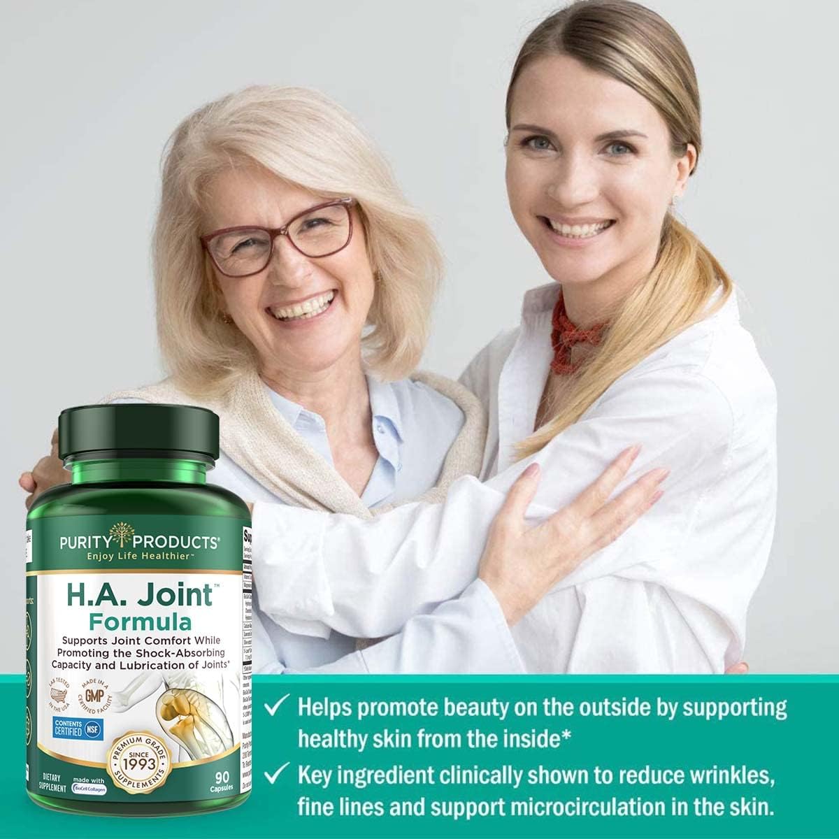 Joint and Skin Support Supplement with Hyaluronic Acid, Collagen, and Olive Fruit Extract - 90 Capsules